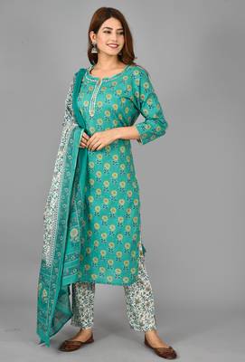 KAAJH Green Printed Cotton Suit Set 3