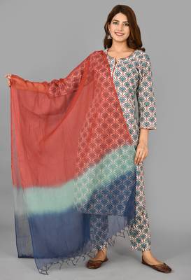 KAAJH Green Printed Cotton Suit Set 1