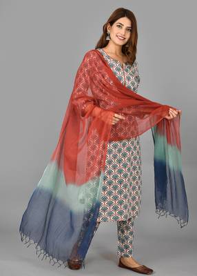 KAAJH Green Printed Cotton Suit Set 3