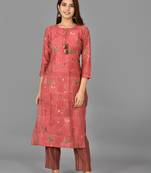 KAAJH Pink Printed Modal  Kurta Pant Set
