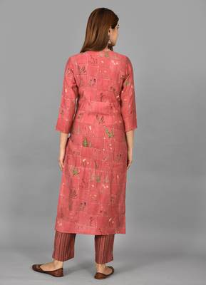 KAAJH Pink Printed Modal  Kurta Pant Set 2