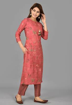 KAAJH Pink Printed Modal  Kurta Pant Set 3
