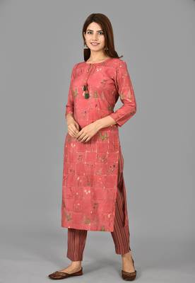 KAAJH Pink Printed Modal  Kurta Pant Set 4