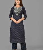 KAAJH Blue Printed Cotton Kurta Pant Set