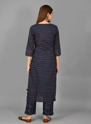 KAAJH Blue Printed Cotton Kurta Pant Set 2