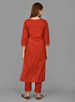 KAAJH Red Embellished Rayon Kurta Pant Set 2
