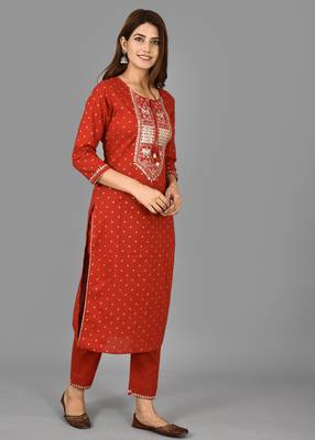KAAJH Red Embellished Rayon Kurta Pant Set 3