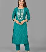 KAAJH Teal Green Embellished Rayon Kurta Pant Set