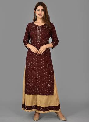 KAAJH Maroon Printed Rayon Kurta Sharara Set 1