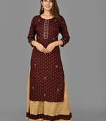 KAAJH Maroon Printed Rayon Kurta Sharara Set