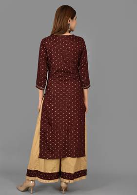 KAAJH Maroon Printed Rayon Kurta Sharara Set 2