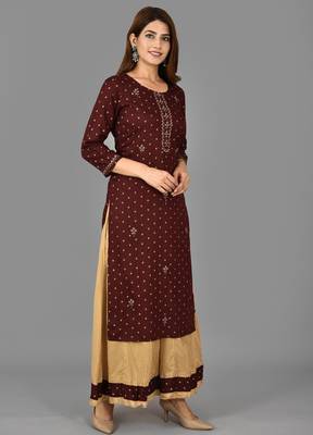KAAJH Maroon Printed Rayon Kurta Sharara Set 3