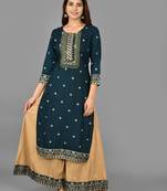 KAAJH Blue Embellished Rayon Kurta Sharara Set