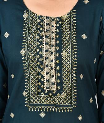 KAAJH Blue Embellished Rayon Kurta Sharara Set 4