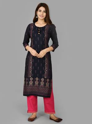 KAAJH Black Printed Rayon Kurta Pant Set 1