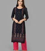 KAAJH Black Printed Rayon Kurta Pant Set