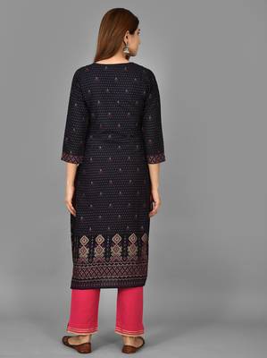 KAAJH Black Printed Rayon Kurta Pant Set 2