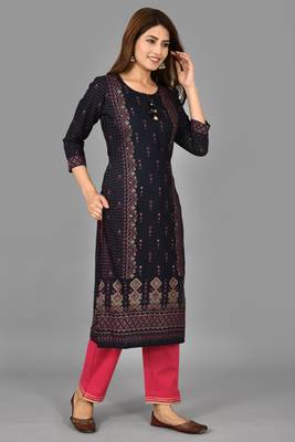 KAAJH Black Printed Rayon Kurta Pant Set 3