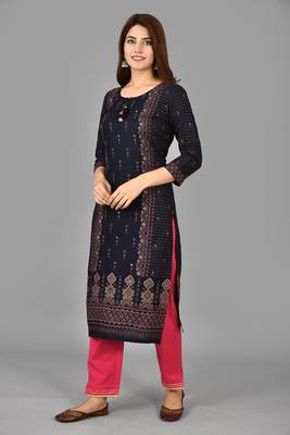 KAAJH Black Printed Rayon Kurta Pant Set 4