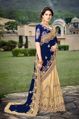 Trendmalls Blue  Silk Heavy Embroidery Work Party Wear Saree With Blouse 4