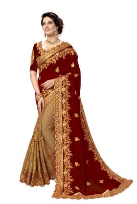 Trendmalls Brown embroidered silk saree with blouse  1