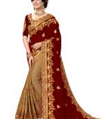 Trendmalls Brown embroidered silk saree with blouse 