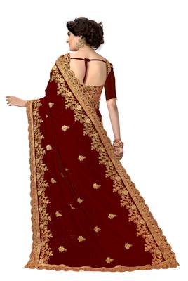 Trendmalls Brown embroidered silk saree with blouse  2