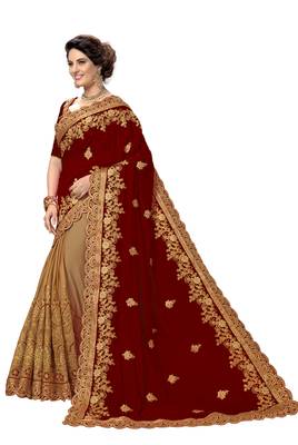 Trendmalls Brown embroidered silk saree with blouse  3