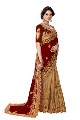 Trendmalls Brown embroidered silk saree with blouse  4