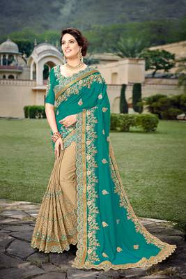 Trendmalls Green  Silk Heavy Embroidery Work Party Wear Saree With Blouse 1