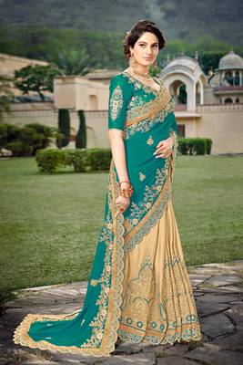 Trendmalls Green  Silk Heavy Embroidery Work Party Wear Saree With Blouse 4