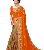 Trendmalls Orange embroidered silk saree with blouse 