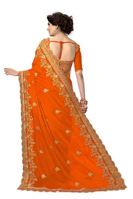 Trendmalls Orange embroidered silk saree with blouse  2