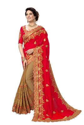Trendmalls Pink embroidered silk saree with blouse  1