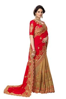 Trendmalls Pink embroidered silk saree with blouse  4