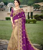 Trendmalls Purple Embroidered Silk Party Wear Saree With Blouse