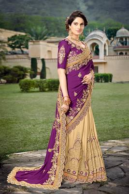 Trendmalls Purple Embroidered Silk Party Wear Saree With Blouse 3