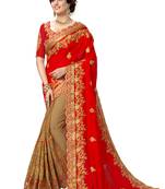 Trendmalls Red embroidered silk saree with blouse