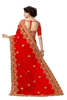 Trendmalls Red embroidered silk saree with blouse  2