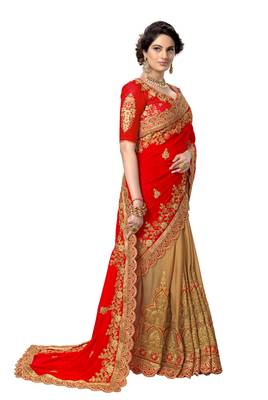 Trendmalls Red embroidered silk saree with blouse  4