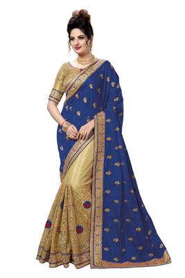 Trendmalls Blue embroidered silk Party Wear Saree With Blouse 1