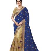Trendmalls Blue embroidered silk Party Wear Saree With Blouse