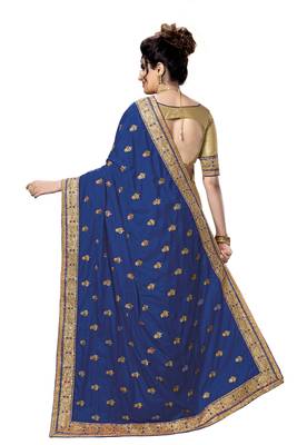 Trendmalls Blue embroidered silk Party Wear Saree With Blouse 2