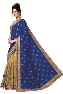 Trendmalls Blue embroidered silk Party Wear Saree With Blouse 3