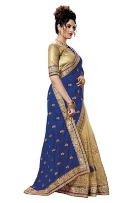 Trendmalls Blue embroidered silk Party Wear Saree With Blouse 4