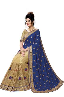 Trendmalls Blue embroidered silk Party Wear Saree With Blouse 5