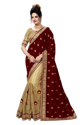 Trendmalls Brown embroidered silk Party Wear Saree With Blouse 1