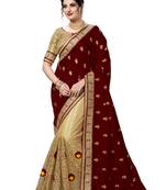 Trendmalls Brown embroidered silk Party Wear Saree With Blouse