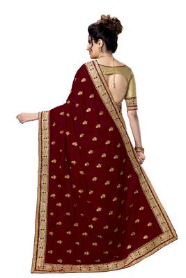 Trendmalls Brown embroidered silk Party Wear Saree With Blouse 2