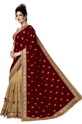 Trendmalls Brown embroidered silk Party Wear Saree With Blouse 3